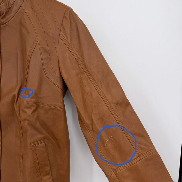 Quince 100% Leather Stand-Collar Jacket size M Women's in Cognac Brown Full Zip - Picture 5 of 16